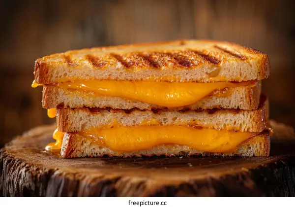 A delicious grilled cheese sandwich cut in half