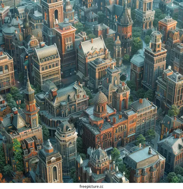 A Detailed View of an Old Cityscape