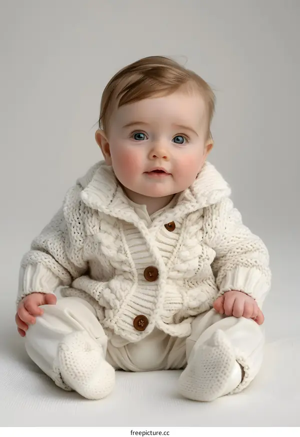 Adorable Baby Girl in Knitted Cardigan