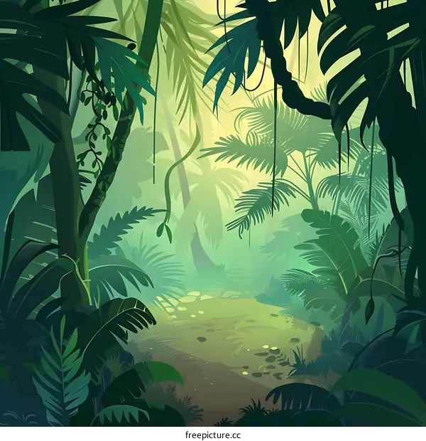 Jungle Background with Lush Green Foliage