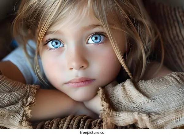 Portrait of a blonde girl with blue eyes