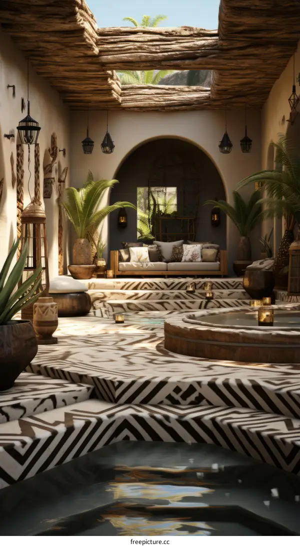 Ethnic Style Courtyard with Plunge Pool