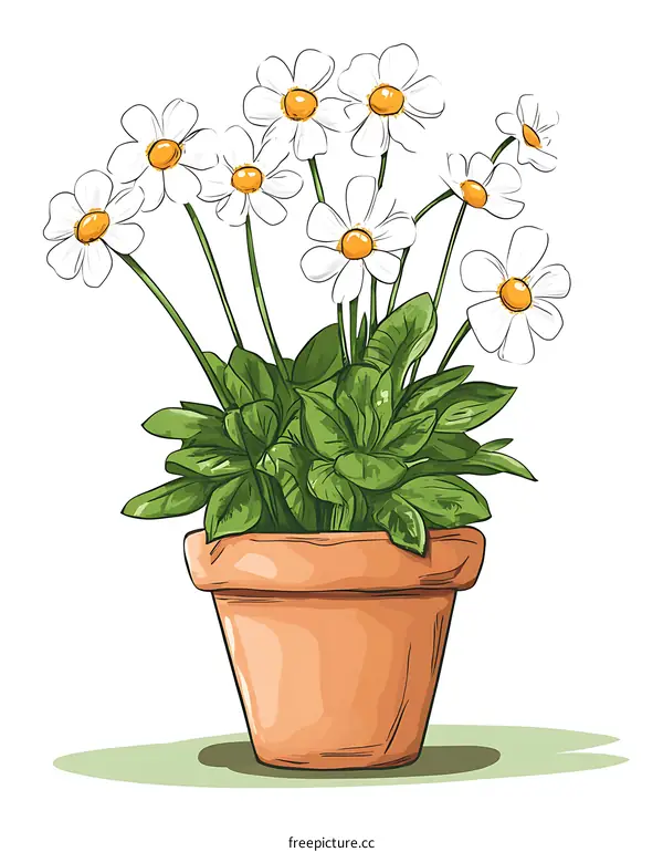 White Flowers in a Terracotta Pot Illustration