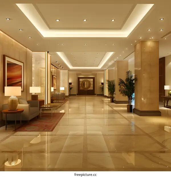 Luxury Hotel Lobby Interior Design with Marble Flooring