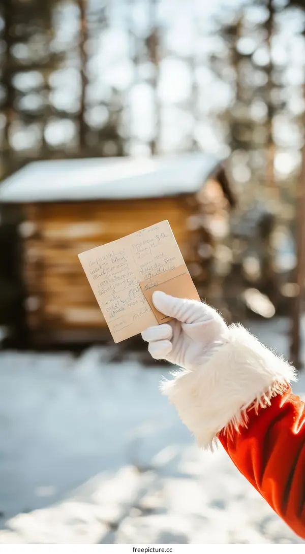 Santa Claus Reading a Letter in Winter Wonderland
