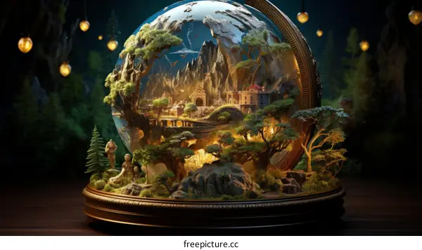 Fantasy world inside a glass sphere