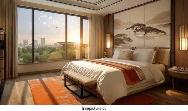 Modern Bedroom with City View Illustration