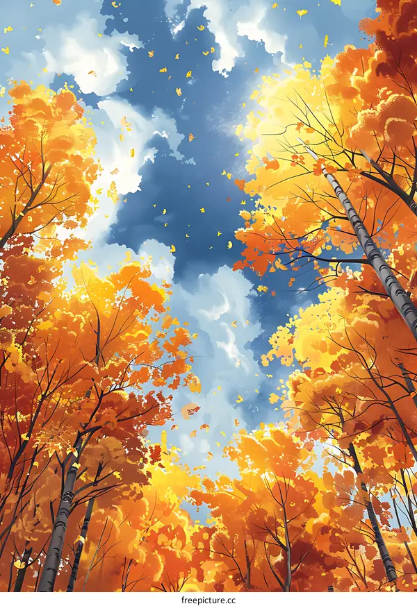 Autumn Forest Illustration With Falling Leaves