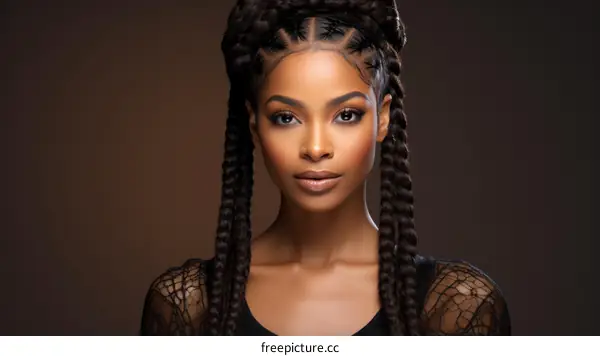 portrait of a beautiful black woman with long braided hair