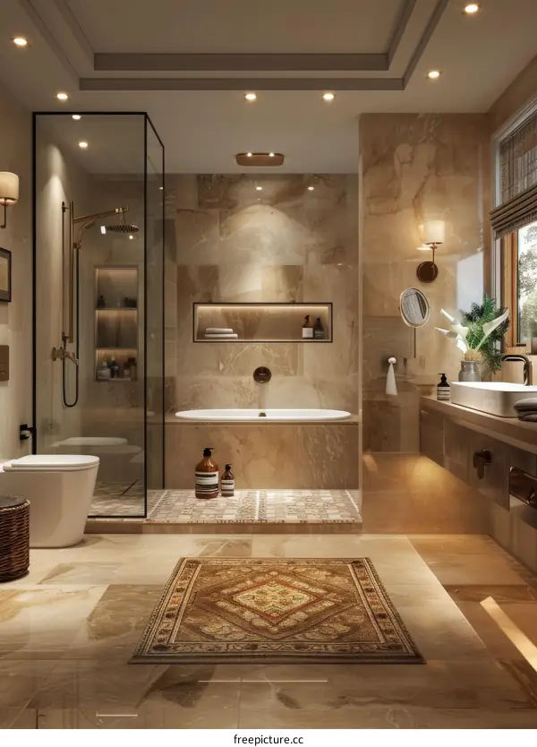 Luxurious Beige Bathroom Interior Design with Subtle Decor