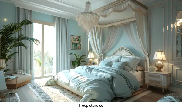 Elegant Light Blue Bedroom Interior Design