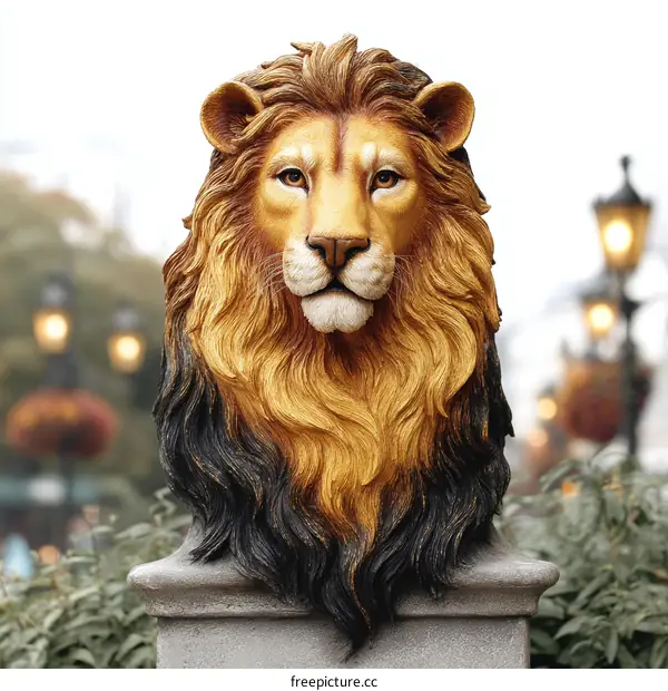 Ornate Lion Head Sculpture Outdoor Decor