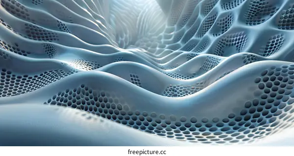 Abstract 3D render of a terrain with a bumpy blue and white surface