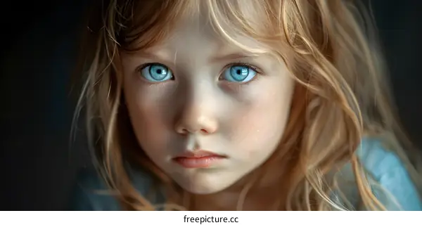 Closeup Portrait of a Young Girl with Blue Eyes