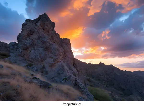 Mountain Landscape at Sunset with Dramatic Clouds