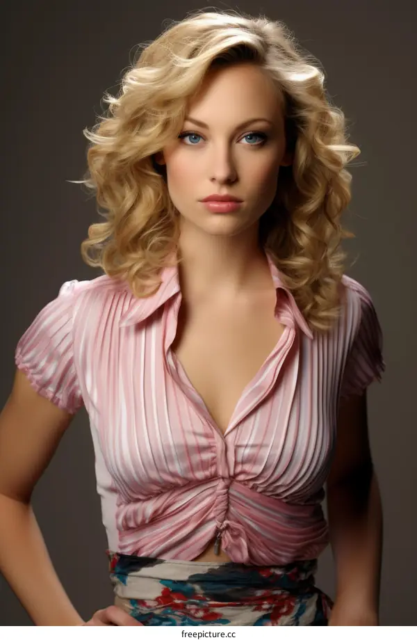 Portrait of a Blonde Woman in Pink Blouse
