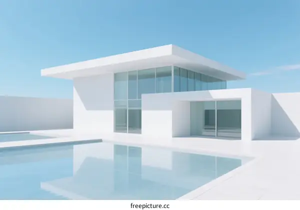 Modern Minimalist House with Swimming Pool Under Clear Sky