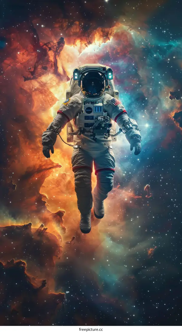 Astronaut in Spacesuit Floating in Vastness of Space