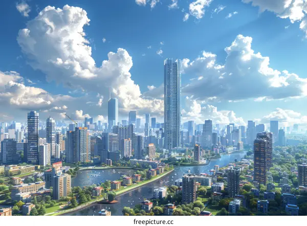 Modern City Skyline with Clear Sky