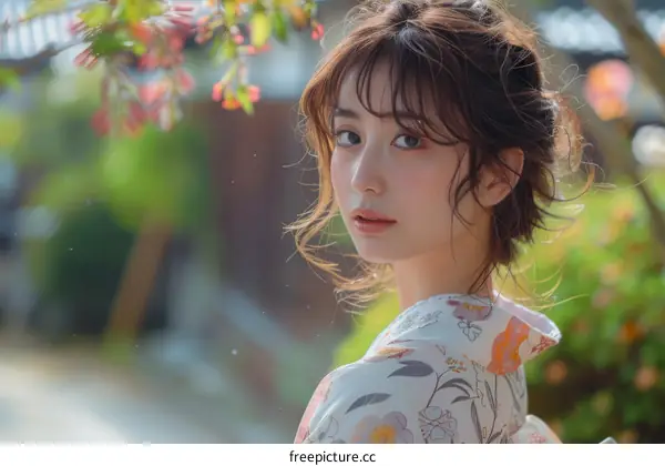 Beautiful Asian Woman in Traditional Japanese Kimono