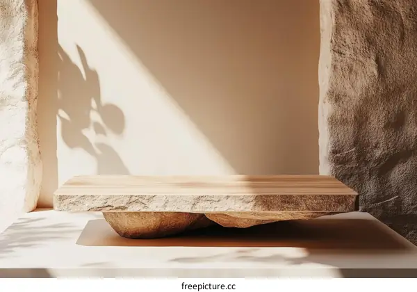 Natural Wooden Display Stand with Stone Accents