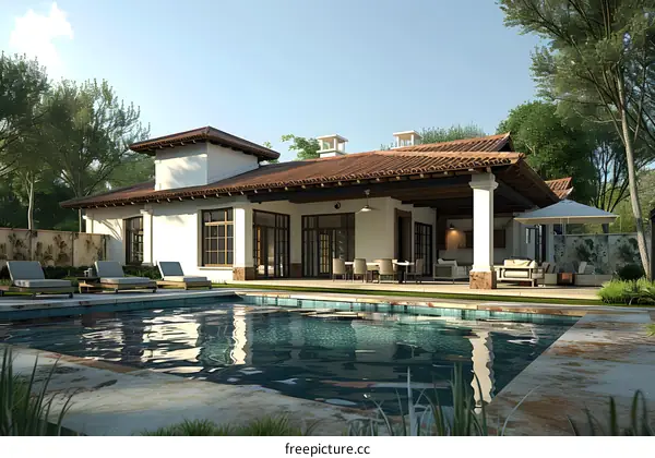 A beautiful modern house with a pool and a patio