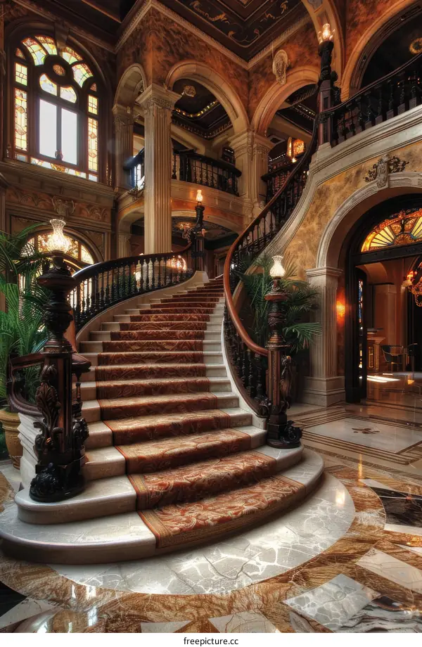 Grand Spiral Staircase in a Luxurious Mansion