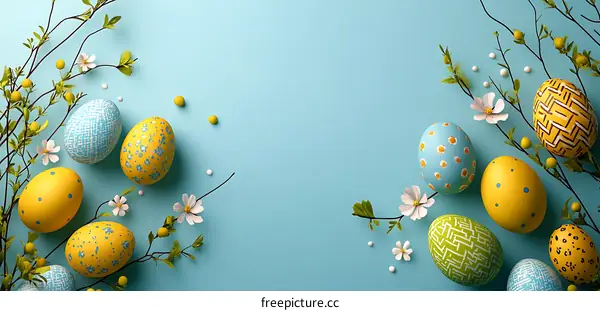 Easter Eggs Decoration with Flowers and Branches