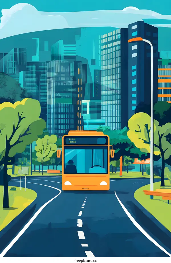 Bus Driving through Cityscape