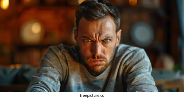 Close-up Portrait of a Caucasian Man with Intense Expression