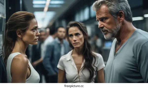 A group of people standing in a room