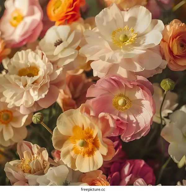 Close Up of Pink and White Flowers with Yellow Centers