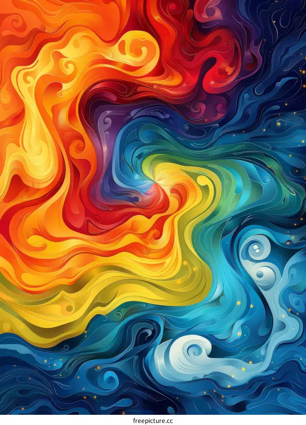 Abstract Colorful Flowing Rainbow Design