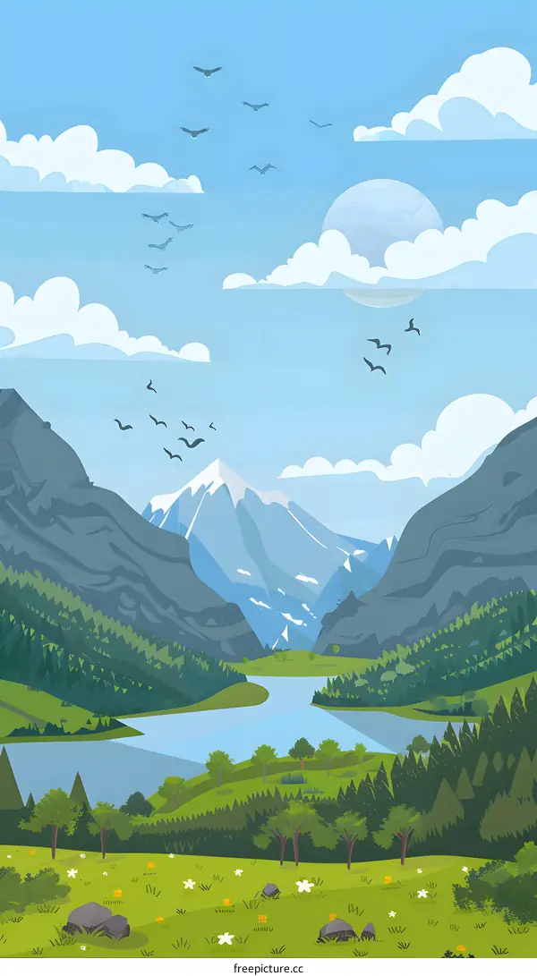 Beautiful Mountain Landscape With A River