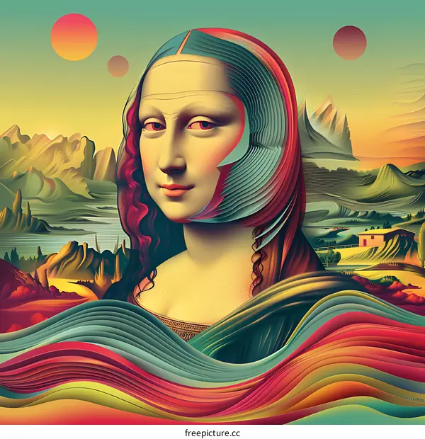 Modern Art Style Painting of Mona Lisa with Colorful Swirls