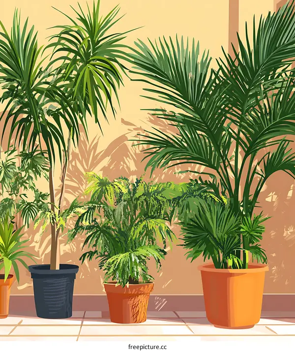 Tropical Plants Illustration with Yellow Wall Background