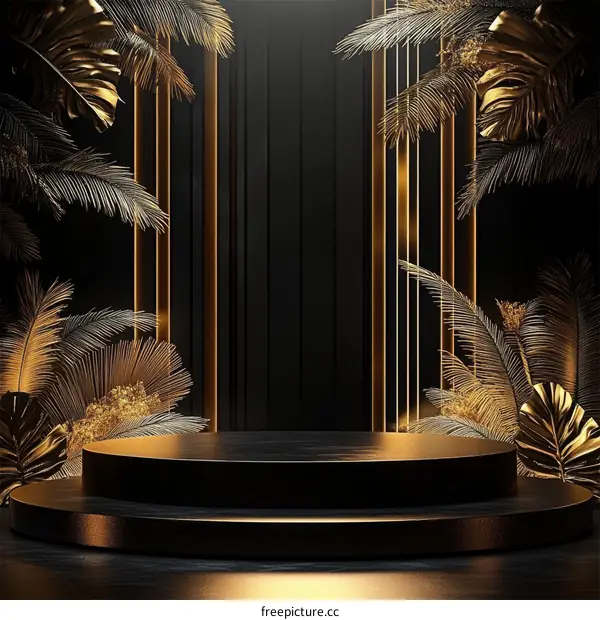 Luxury Black and Gold Podium Display Background