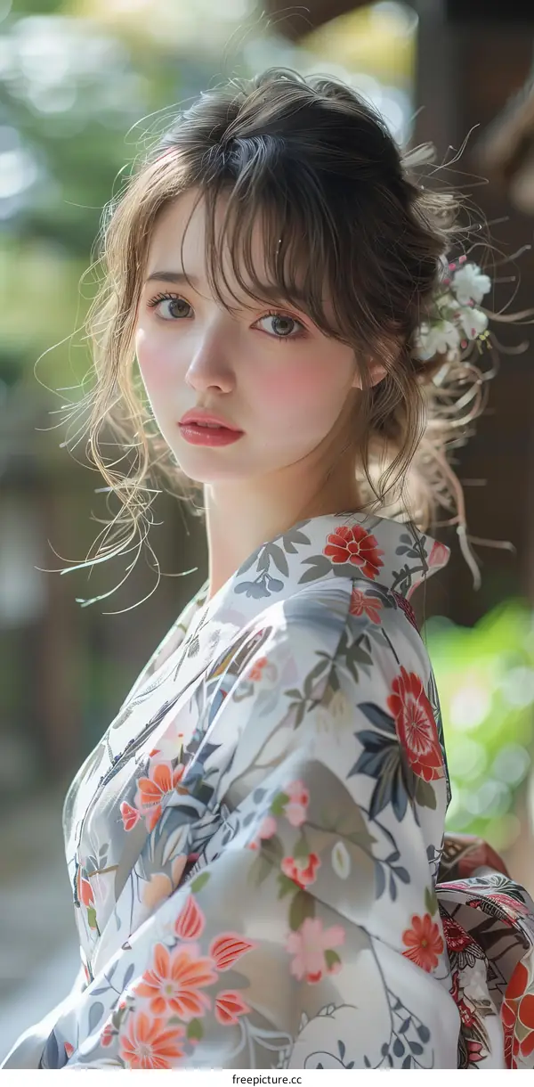 Asian Woman in Traditional Japanese Kimono