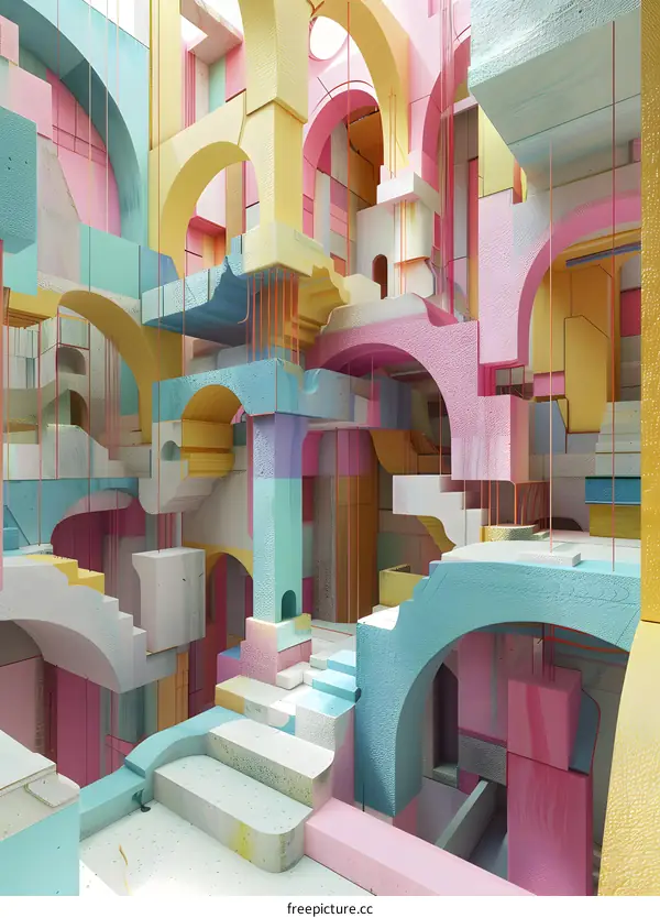 Abstract 3D Colorful Geometric Shapes Digital Art