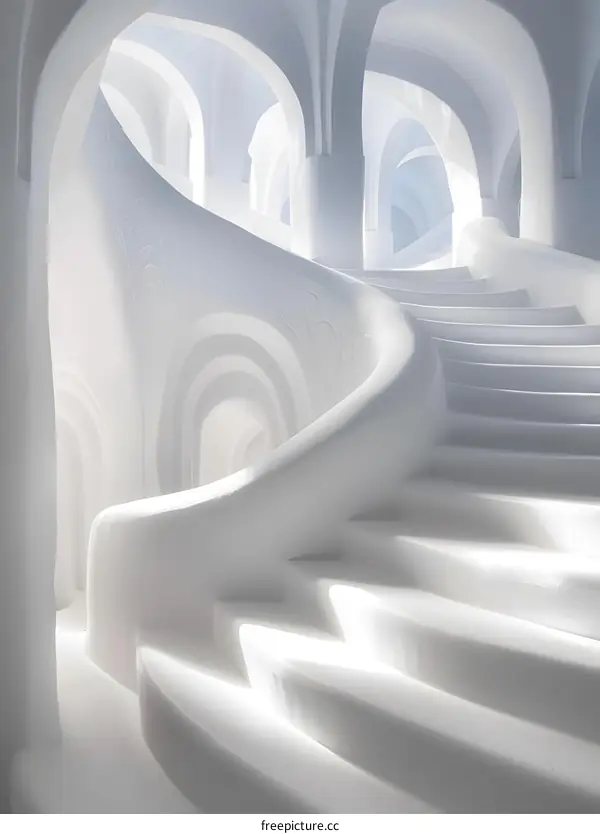 White Spiral Staircase in an Ice Castle