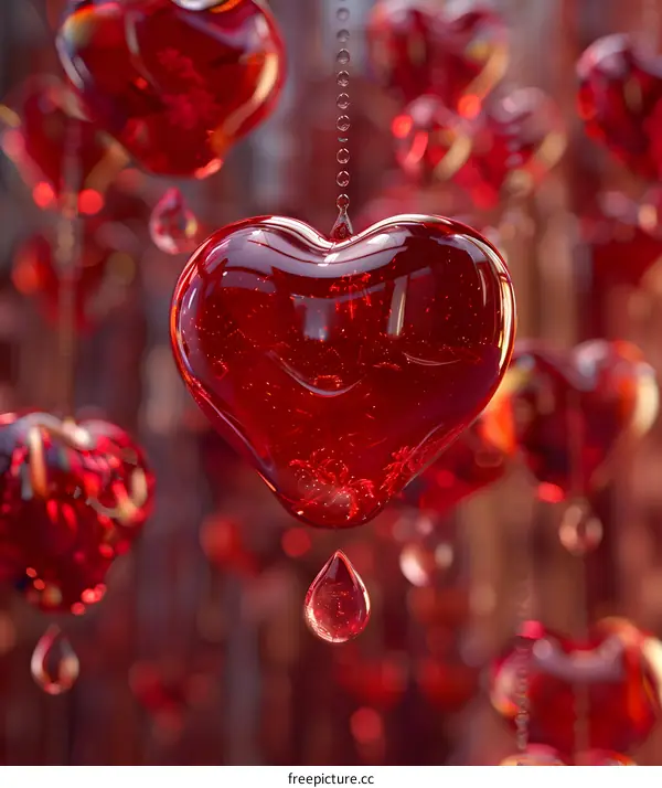Red Hearts Dripping Liquid