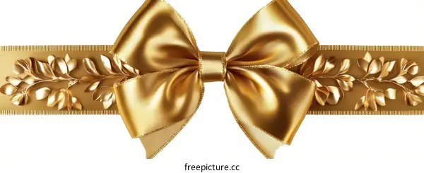 Golden Ribbon Bow with Decorative Leaves