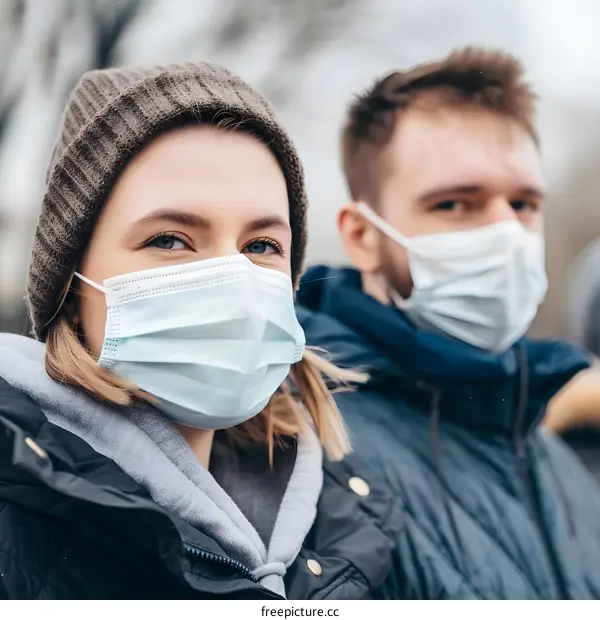 Two People Wearing Face Masks and Looking at the Camera