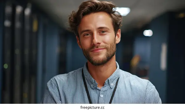 Confident Businessman in a Server Room