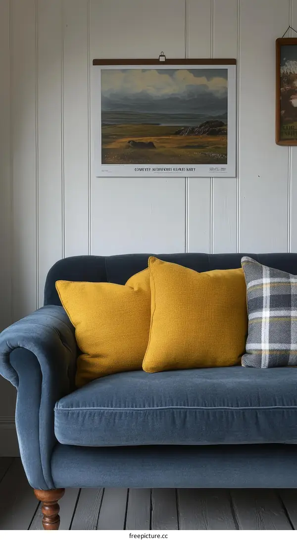 A Cozy Living Room Scene with a Landscape Print