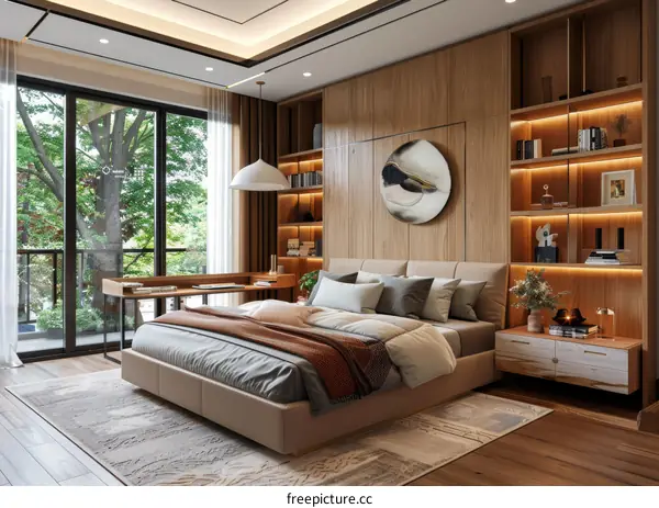 Modern Wooden Bedroom with Panoramic View