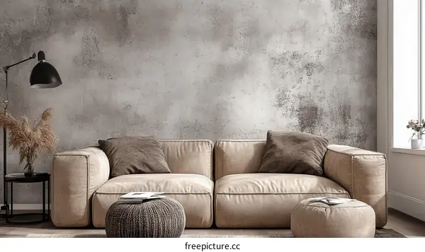 Modern Concrete Wall Living Room Interior Design