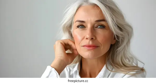 portrait of a beautiful middle-aged woman with gray hair