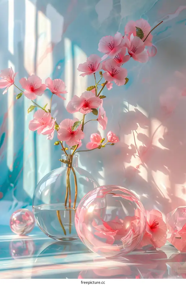 Pastel Pink Cherry Blossom Still Life