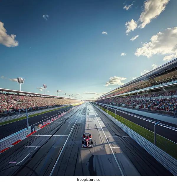 Formula One Race Car on a Race Track with Spectators in the Stands